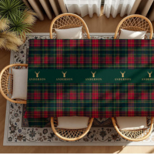 Toalha De Mesa Elegante Xadrez Tartan Feliz Natal Sobrenome da Fa