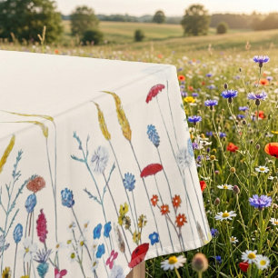 Toalha De Mesa Elegantes Flores Silvestres Pintadas à Mão em Aqua
