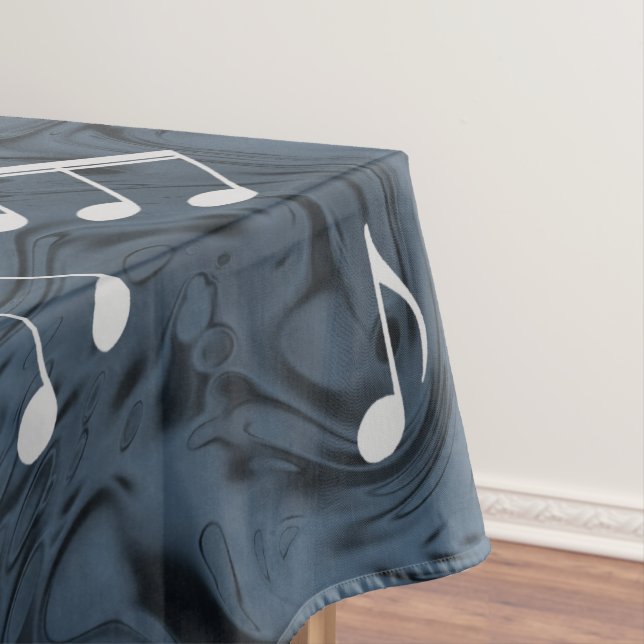 Toalha De Mesa elegantes notas musicais prateadas em azul (Posição Original)