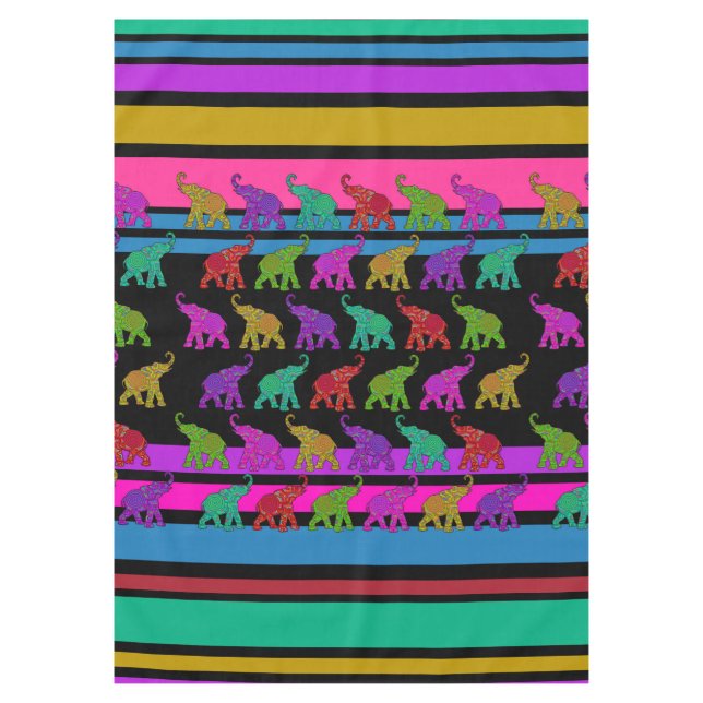 Toalha De Mesa Elephant Walk & Stripes Pattern + suas ideias (Frente)