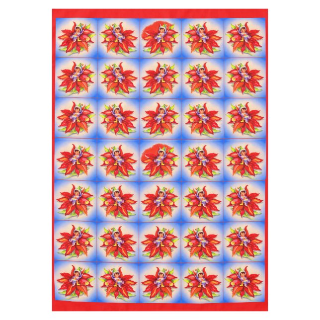 Toalha De Mesa elfo de Natal adorável numa poinsettia (Frente)