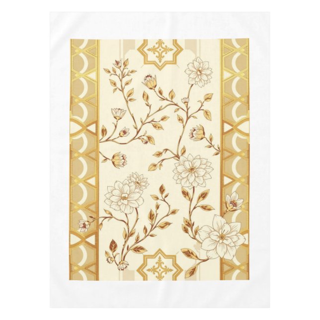 Toalha de Mesa em Renda Floral Dourada Art Déco (Frente)