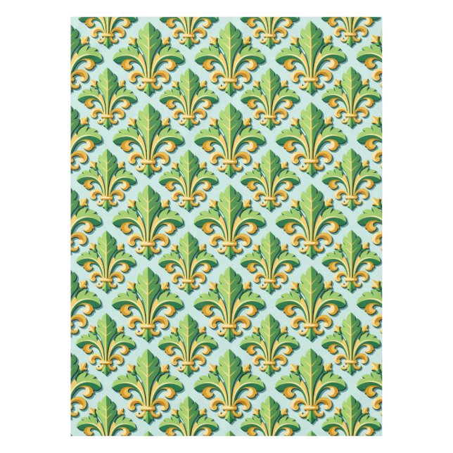 Toalha De Mesa emerald green leaves with golden scrollwork (Frente)