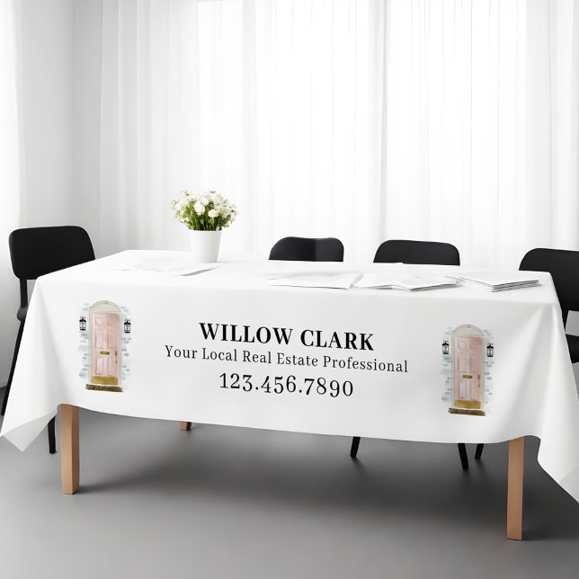 Toalha De Mesa Empresa do Agente Imobiliário de Porta de Aquarela (Pink Watercolor Door Real Estate Agent Business Tablecloth)