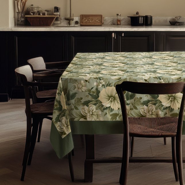 Toalha De Mesa Encantadora de flores brancas pastosas e verdes (Charming vintage light pastel green white flowers tablecloth)