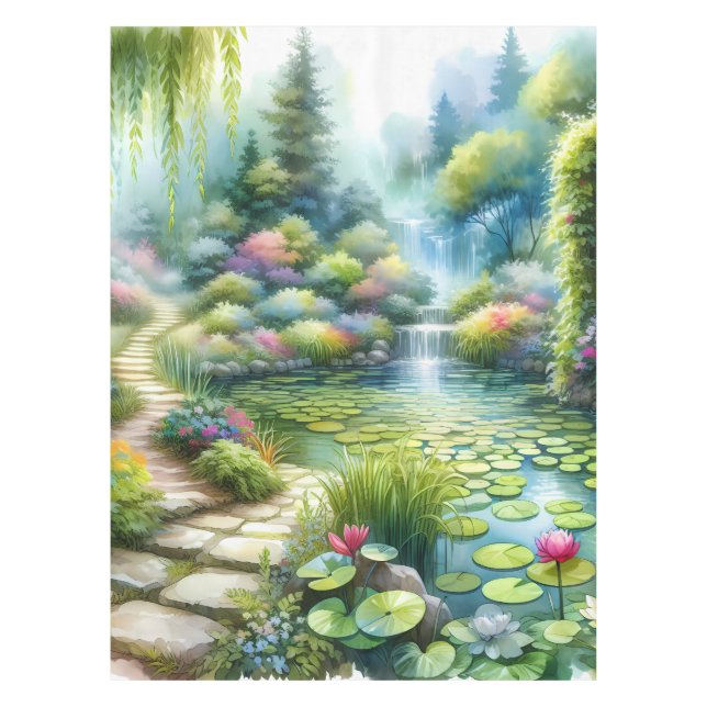 Toalha De Mesa Enchanted Waterfall Garden Lily Pond (Frente)