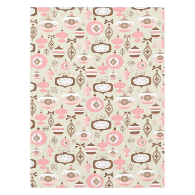 Toalha De Mesa Enfeites de natal cor-de-rosa & cinzentos do (Frente)