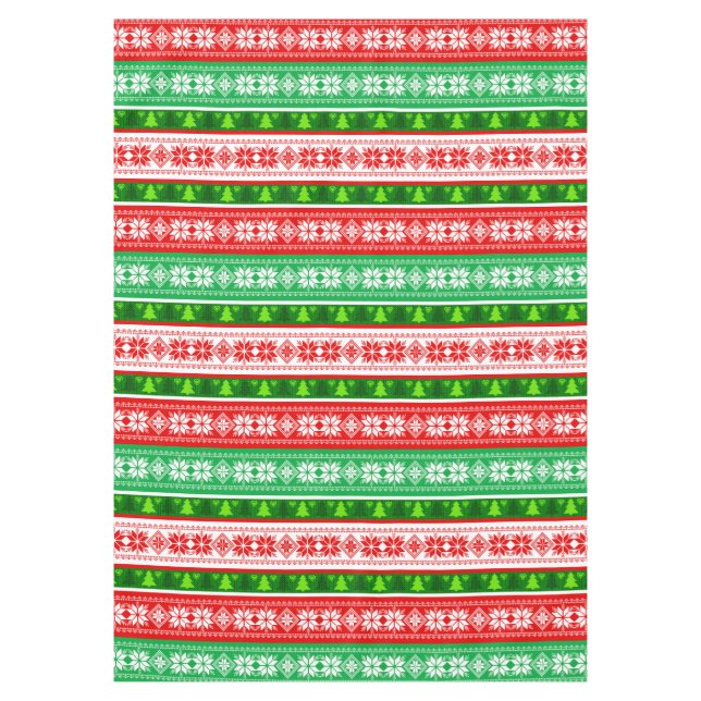 TOALHA DE MESA ENFEITES DE NATAL DESIGN VERMELHO BRANCO VERDE (Frente)