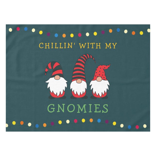 Toalha De Mesa Engraçado Chillin' Com Meu Pun De Natal Gnomos | (Frente (Horizontal))