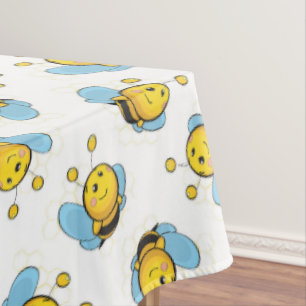Toalha De Mesa Espetáculo de abelha feliz e bonito, branco