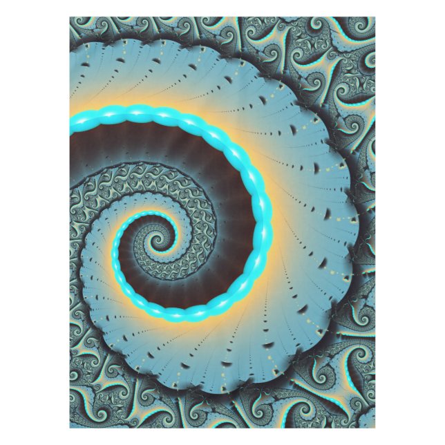 Toalha De Mesa Espiral de Arte Fractal Laranja abstrato azul Turq (Frente)
