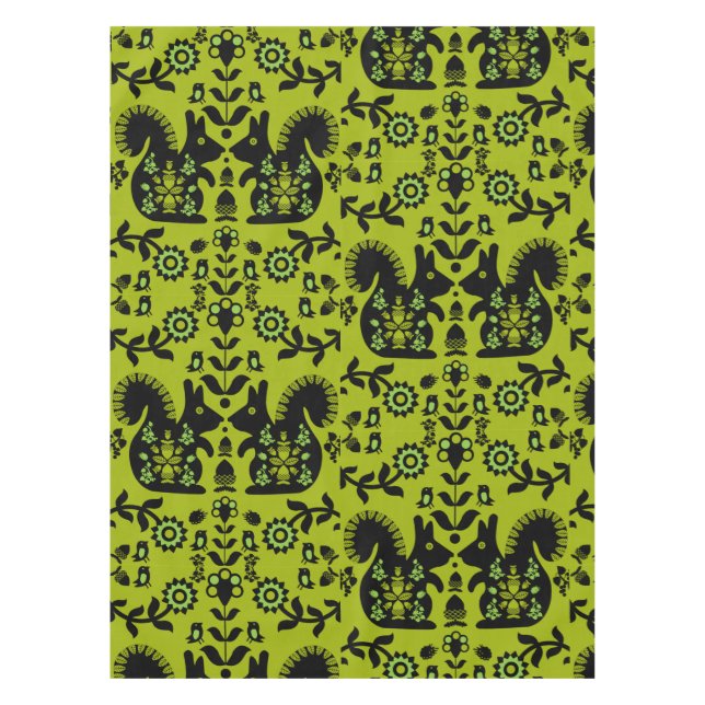 Toalha De Mesa Esquilo Arte Foliar Nórdica Escandinava (Frente)