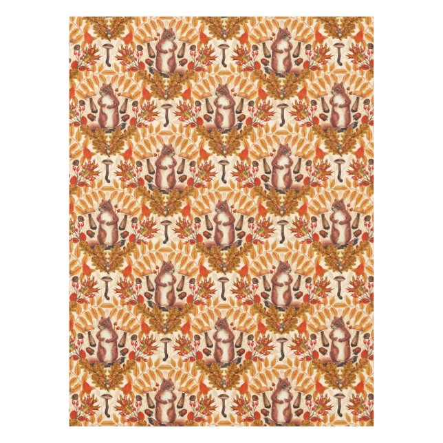 Toalha De Mesa Esquilo de outono em branco (Frente)