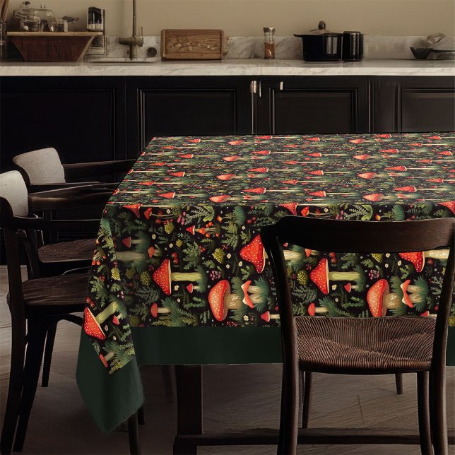 Toalha de Mesa Estética Rústica Cogumelos & Samamb (Rustic Aesthetic Tablecloth Mushrooms & Ferns)