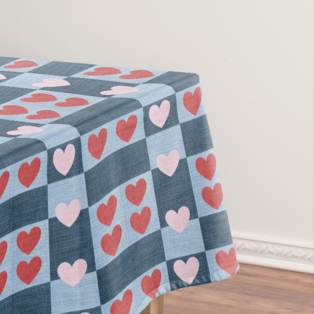 Toalha De Mesa Estilo Rustic Hearts Denim (Posição Original)