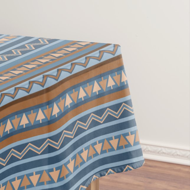 Toalha De Mesa Estilo Sudoeste Estilo Azul Marrom Design Média Ge (Posição Original)