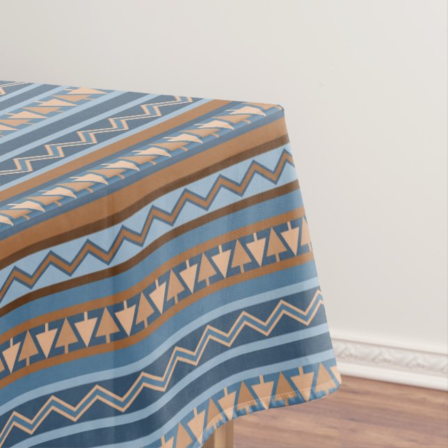 Toalha De Mesa Estilo Sudoeste Padrão Geométrico Castanho Azul Pe (Posição Original)