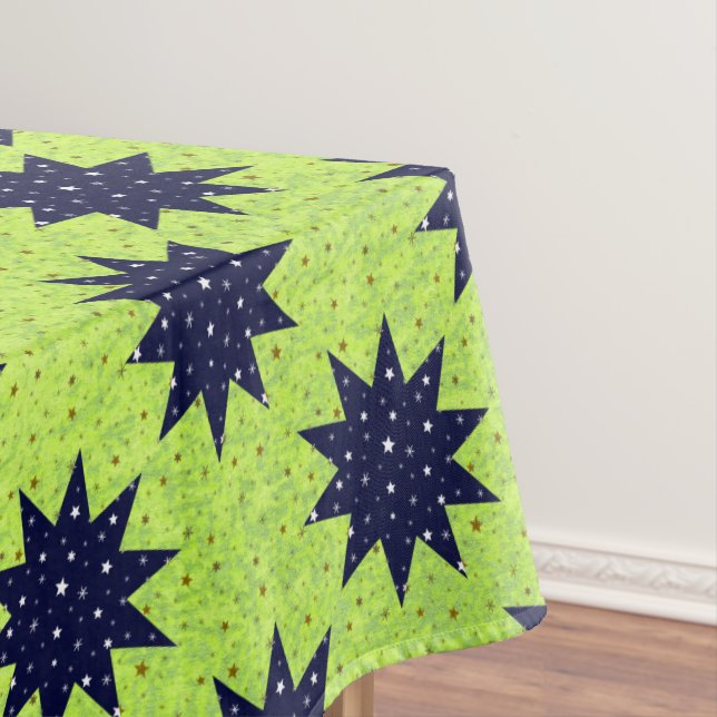 Toalha De Mesa Estrela azul com estrelas brancas e estrelas doura (Posição Original)