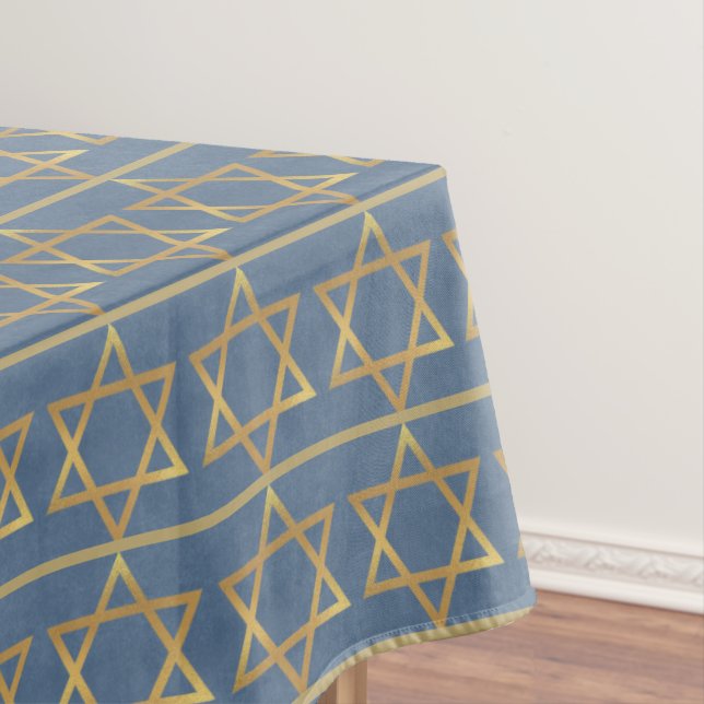 Toalha De Mesa Estrela Dourada de David Pattern em Azul (Posição Original)