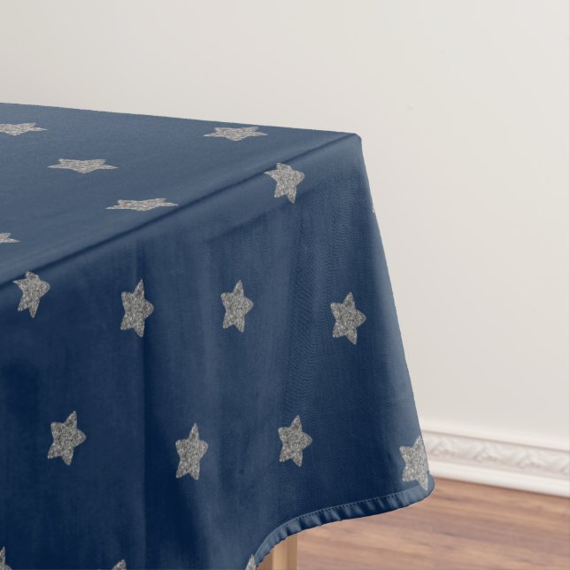 Toalha De Mesa Estrelas Cinzas de Prata Azul Padrão Elegante Fest (Posição Original)