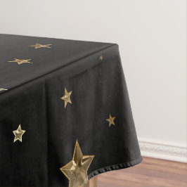 Toalha De Mesa Estrelas de Natal Pretas e Douradas de Faux Metal