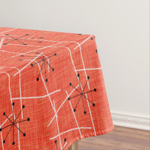 Toalha De Mesa Estrelas do século médio Laranja, Branco Preto