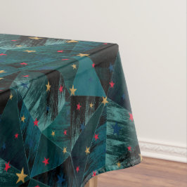 Toalha De Mesa Estrelas Douradas e vermelhas em azul