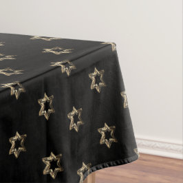 Toalha De Mesa Estrelas Douradas Faux Padrão Elegante Negra