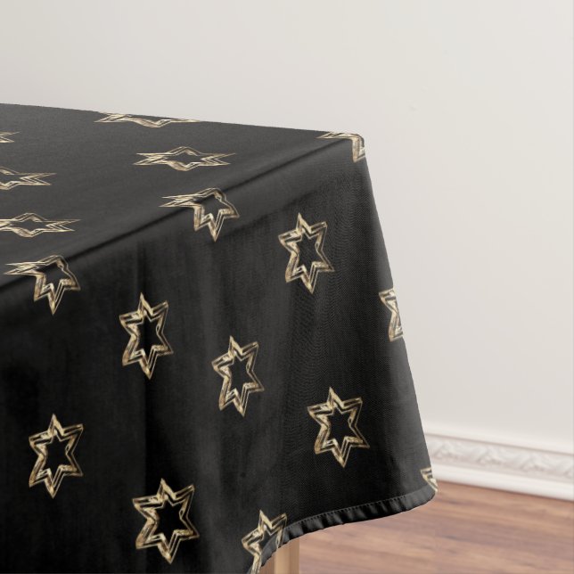 Toalha De Mesa Estrelas Douradas Faux Padrão Elegante Negra (Posição Original)