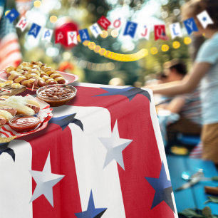 Toalha De Mesa Estrelas e Listras Vermelhas e Brancas Americanas