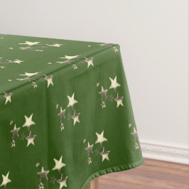 Toalha De Mesa Estrelas Rústicas Verdes Douradas Padrão Elegante 