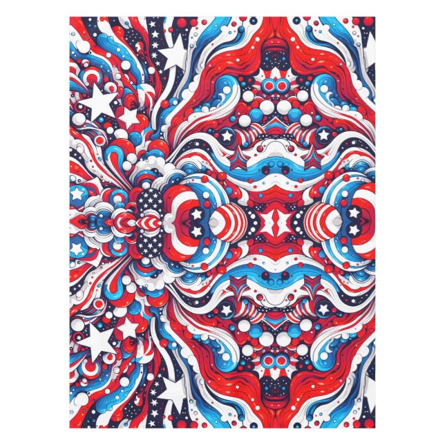 Toalha De Mesa Estrelas Vermelhas, Brancas e Azuis e Bandas Patri (Frente)