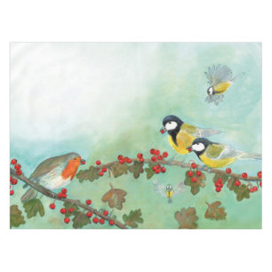 Toalha De Mesa Excelente Tit Birds, Red Robin e Hawthorn