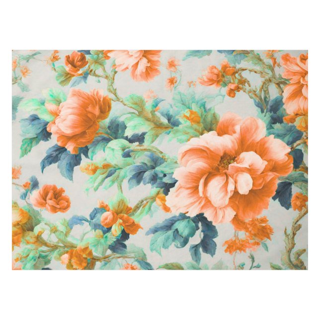 Toalha De Mesa Exuberantes Flores Douradas e Folhas Azuis e Verde (Frente (Horizontal))
