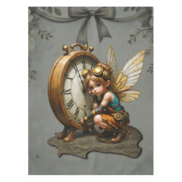 Toalha De Mesa Fada Steampunk com Asas de Ouro e Relógio Antiquad