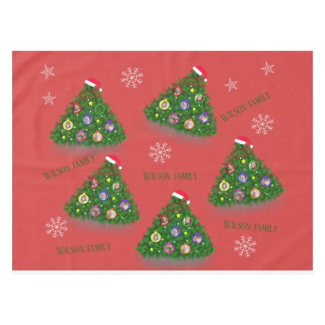 Toalha De Mesa Família na árvore de Natal (Frente (Horizontal))