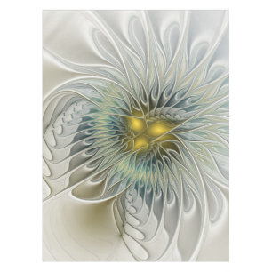 Toalha De Mesa Fantasia de Flor de Prata Dourada Arte Fractal Abs