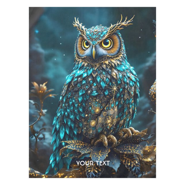Toalha De Mesa Fantasy Cute Brass Turquoise Owl (Frente)