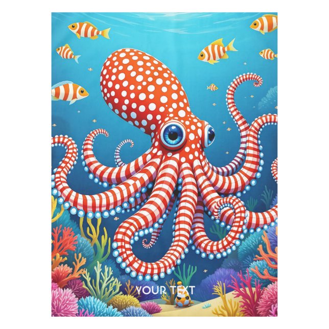 Toalha De Mesa Fantasy Cute Checked Octopus Sea (Frente)