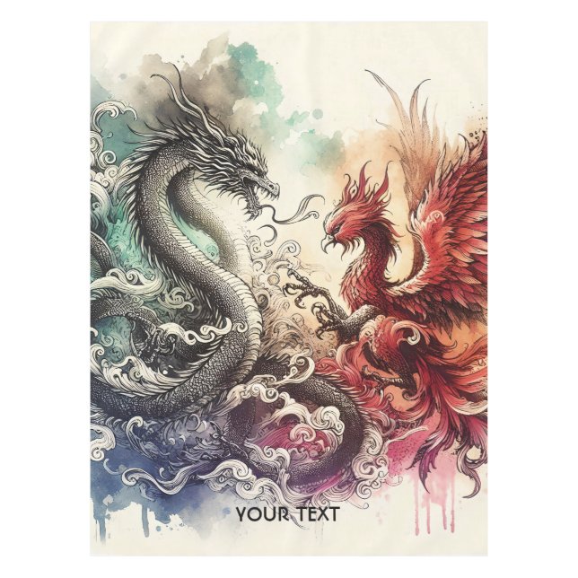 Toalha De Mesa Fantasy Cute Dragon Phoenix Ink (Frente)