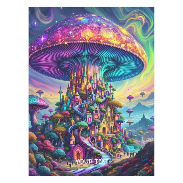 Toalha De Mesa Fantasy Cute Mushroom Rainbow Skies (Frente)