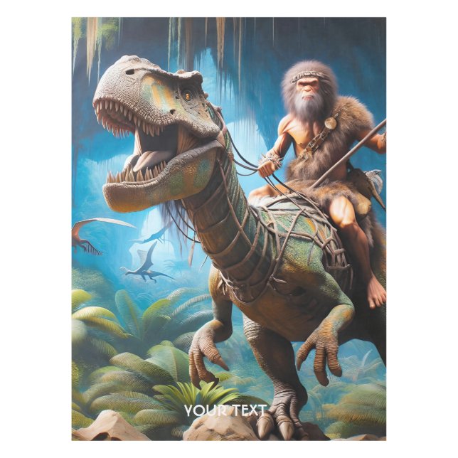 Toalha De Mesa Fantasy Cute Neanderthal Andando Dinossauro (Frente)