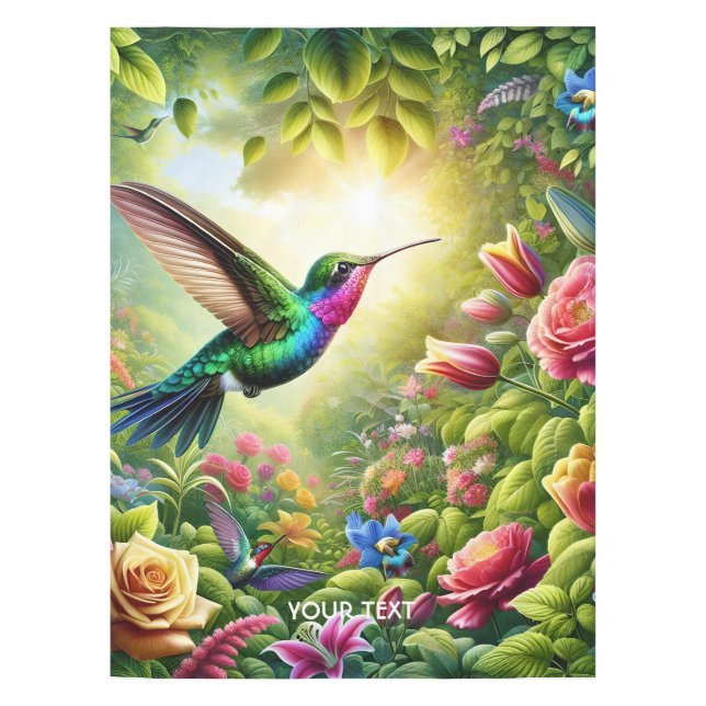 Toalha De Mesa Fantasy Flowers Cute Rainbow Hummingbird (Frente)