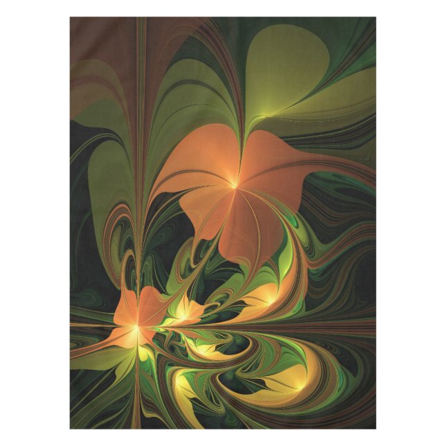 Toalha De Mesa Fantasy Plant Abstrato Green Rust Brown Fractal (Frente)