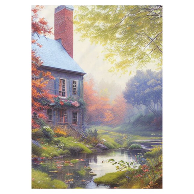 Toalha De Mesa Farmhouse/stream/bosque/pintura (Frente)
