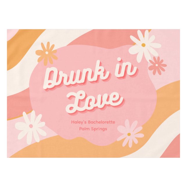 Toalha De Mesa Favor de Festa de Despedida de Solteira Retro Rosa (Frente (Horizontal))