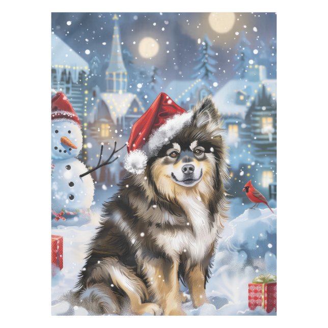Toalha De Mesa Felicidade natalícia finlandesa Lapphund Winter Wo (Frente)