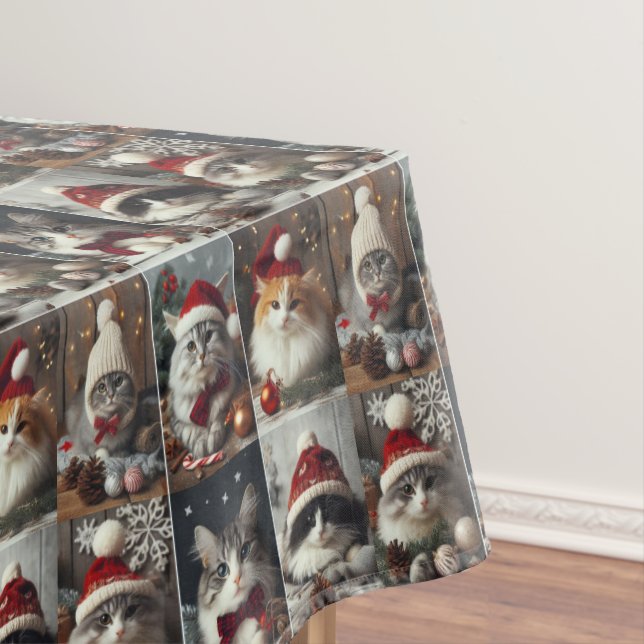 Toalha De Mesa Felinos de natal bonitos animais de inverno (Posição Original)