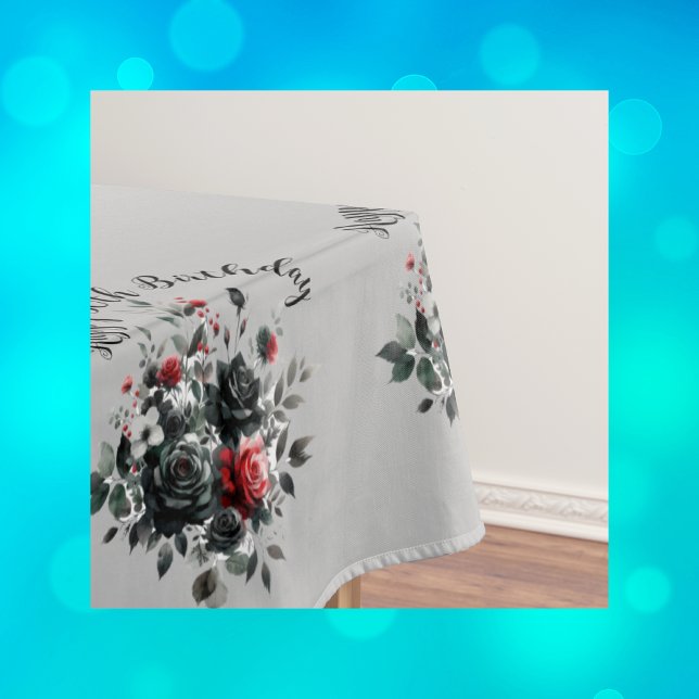 Toalha De Mesa Feliz 50º aniversário, Rosas vermelhos e negros | (Criador carregado)