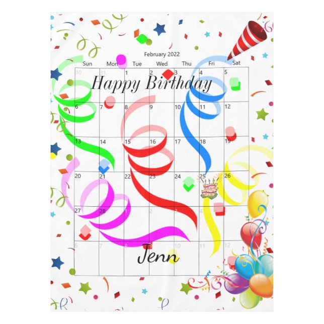 Toalha De Mesa Feliz Aniversário, fevereiro de 2022 Tablecloth (Frente)